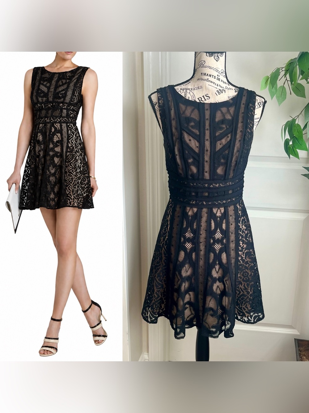 BCBGMaxAzria Kelley Lace Illusion Fit & Flare Mini Dress Black Sz 6